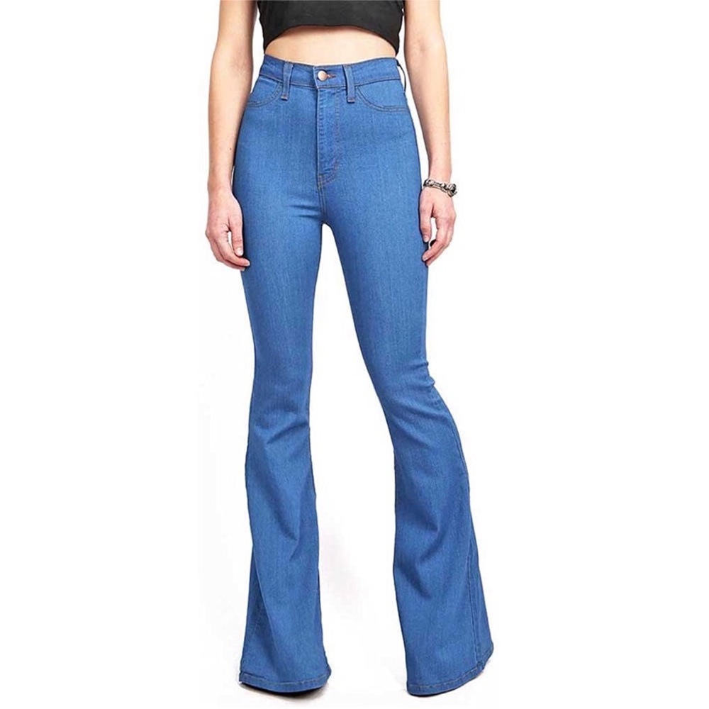 Women's Bell Bottom High Waist Fitted Denim Jeans